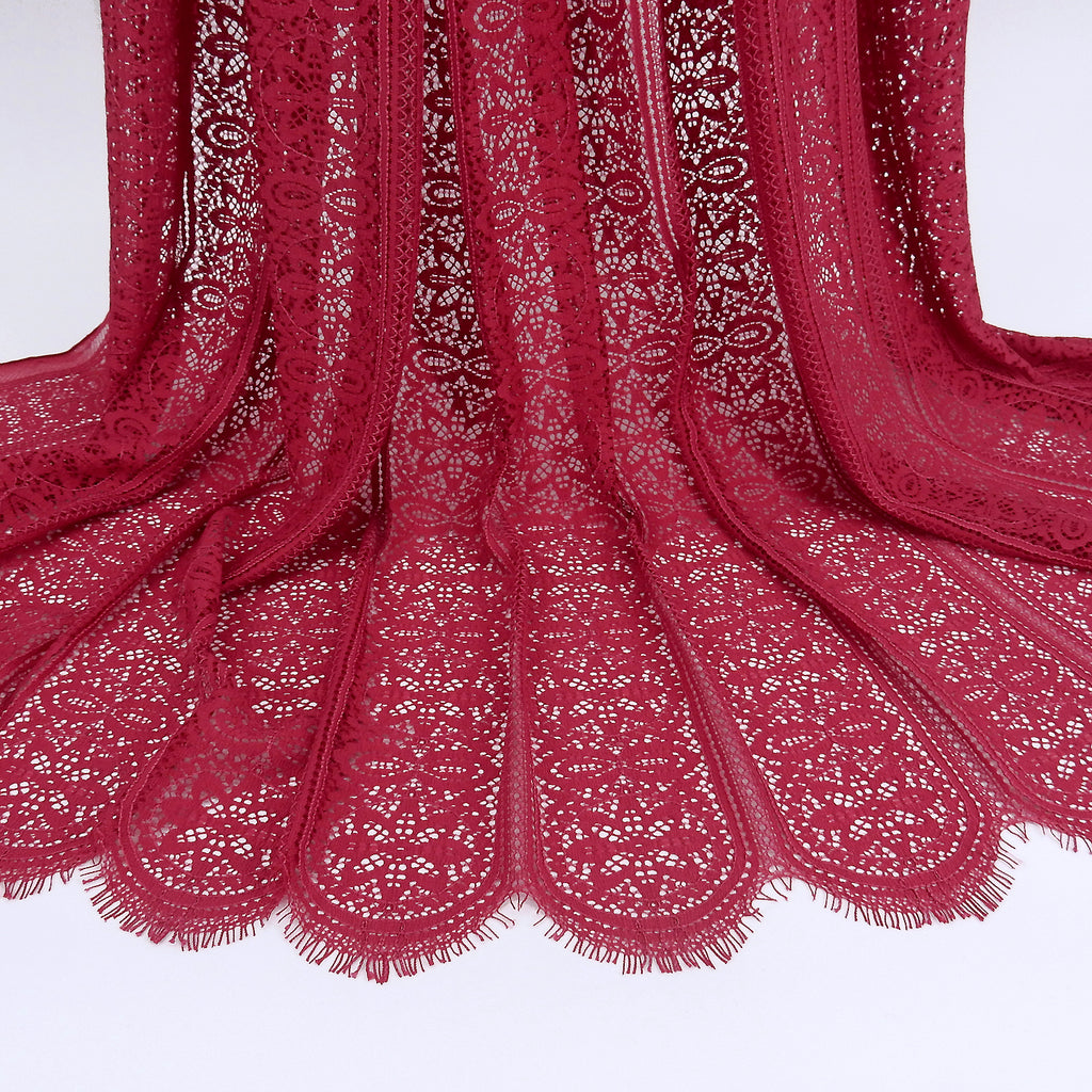 Double Sided Eyelash Scalloped Border Lace Fabric 4026 Red Bug