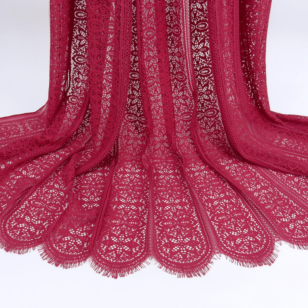 Double Sided Eyelash Scalloped Border Lace Fabric 4026 Red Bug
