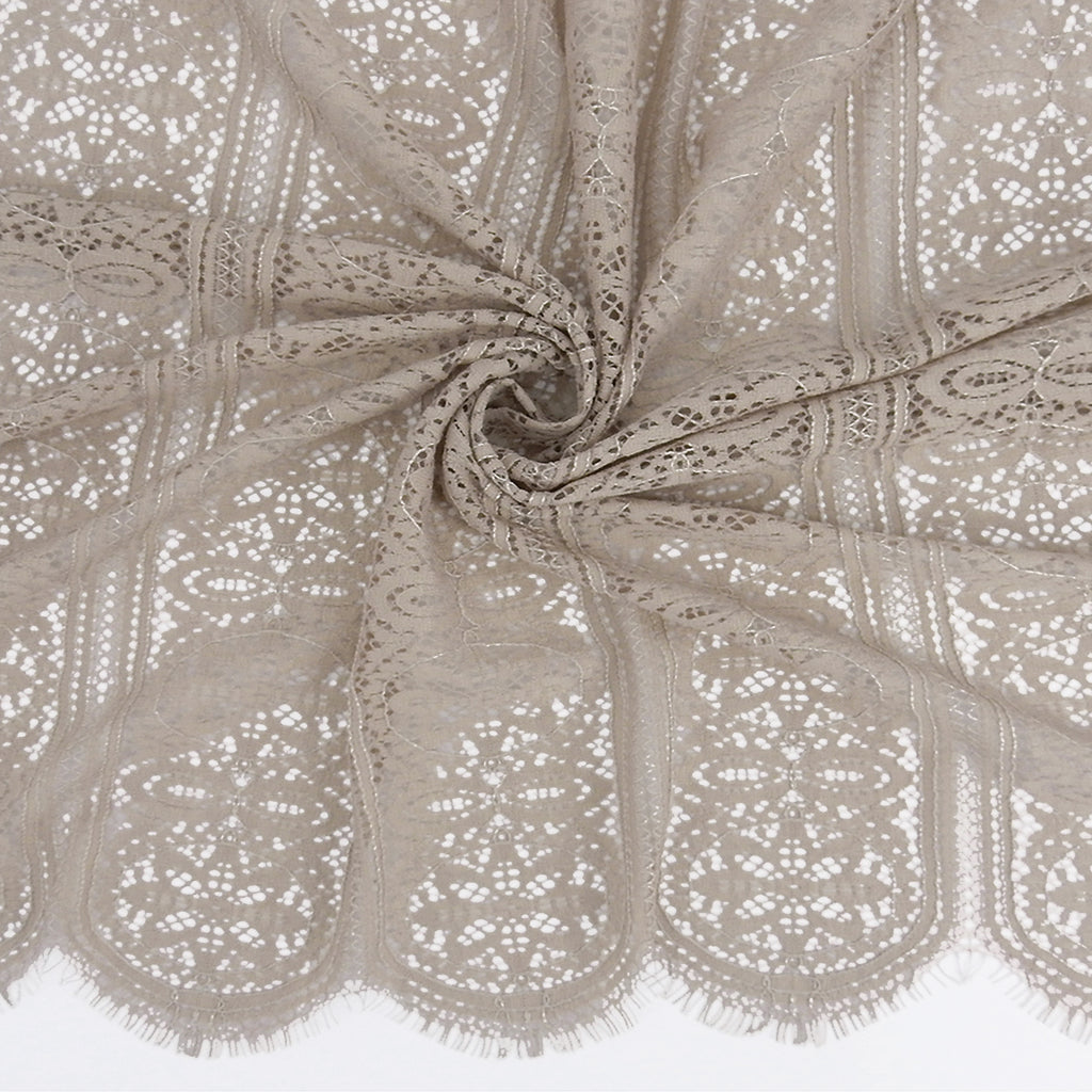 Double Sided Eyelash Scalloped Border Lace Fabric 4026 Taupe