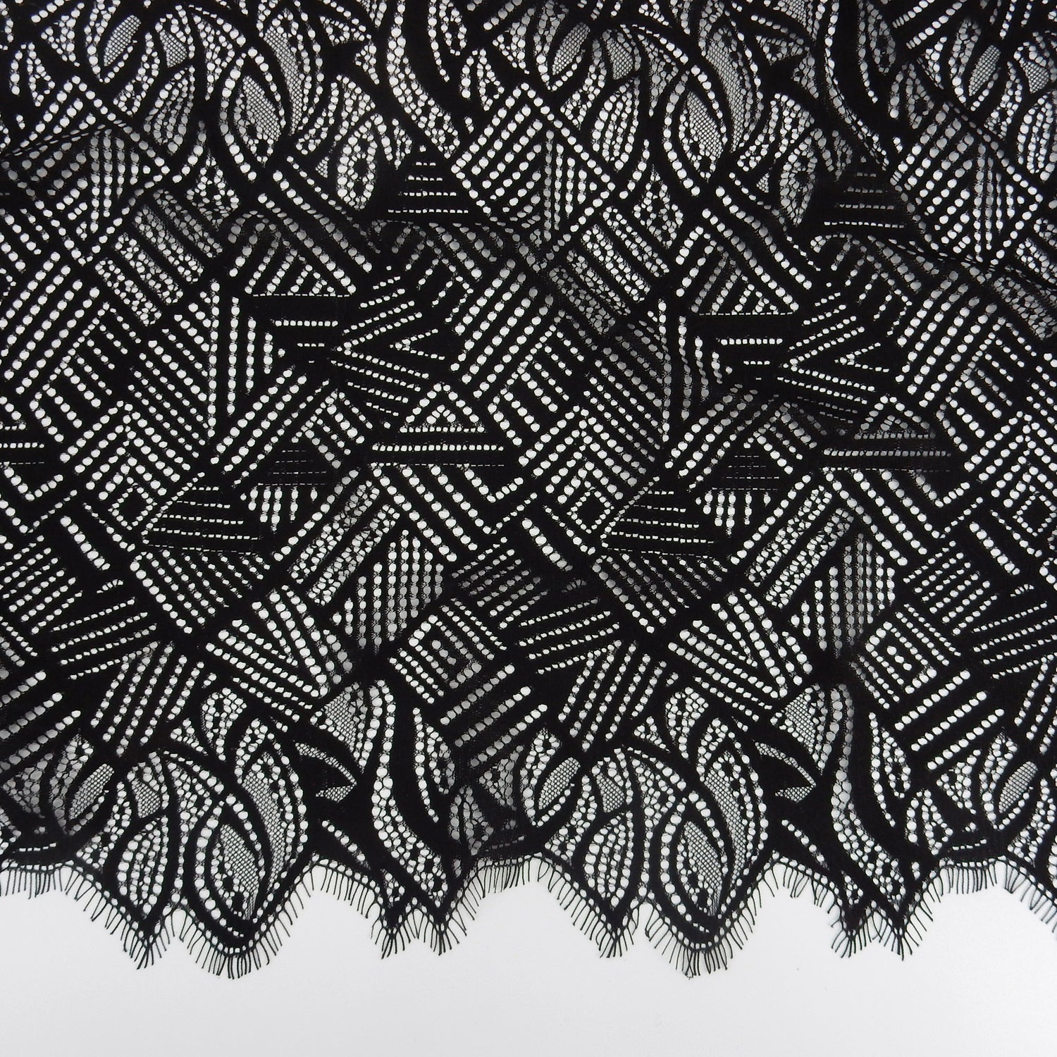 Double Scalloped Eyelash Border Klauber Lace Fabric 4028 Black