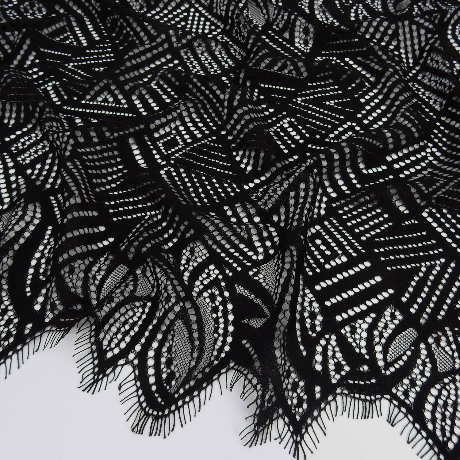 Double Scalloped Eyelash Border Klauber Lace Fabric 4028 Black