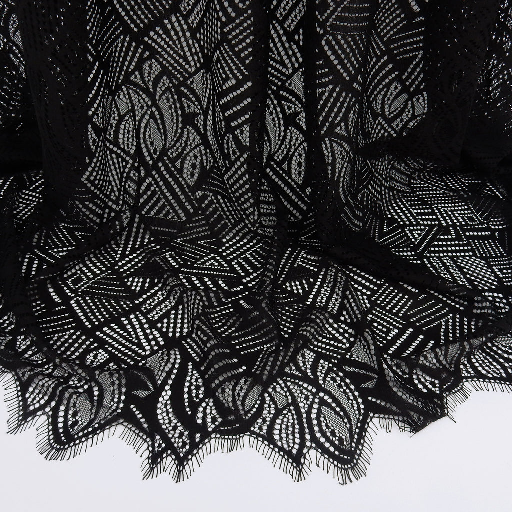 Double-Sided Eyelash Border Lace Fabric 4028 Black