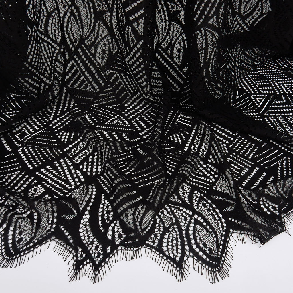 Double-Sided Eyelash Border Lace Fabric 4028 Black