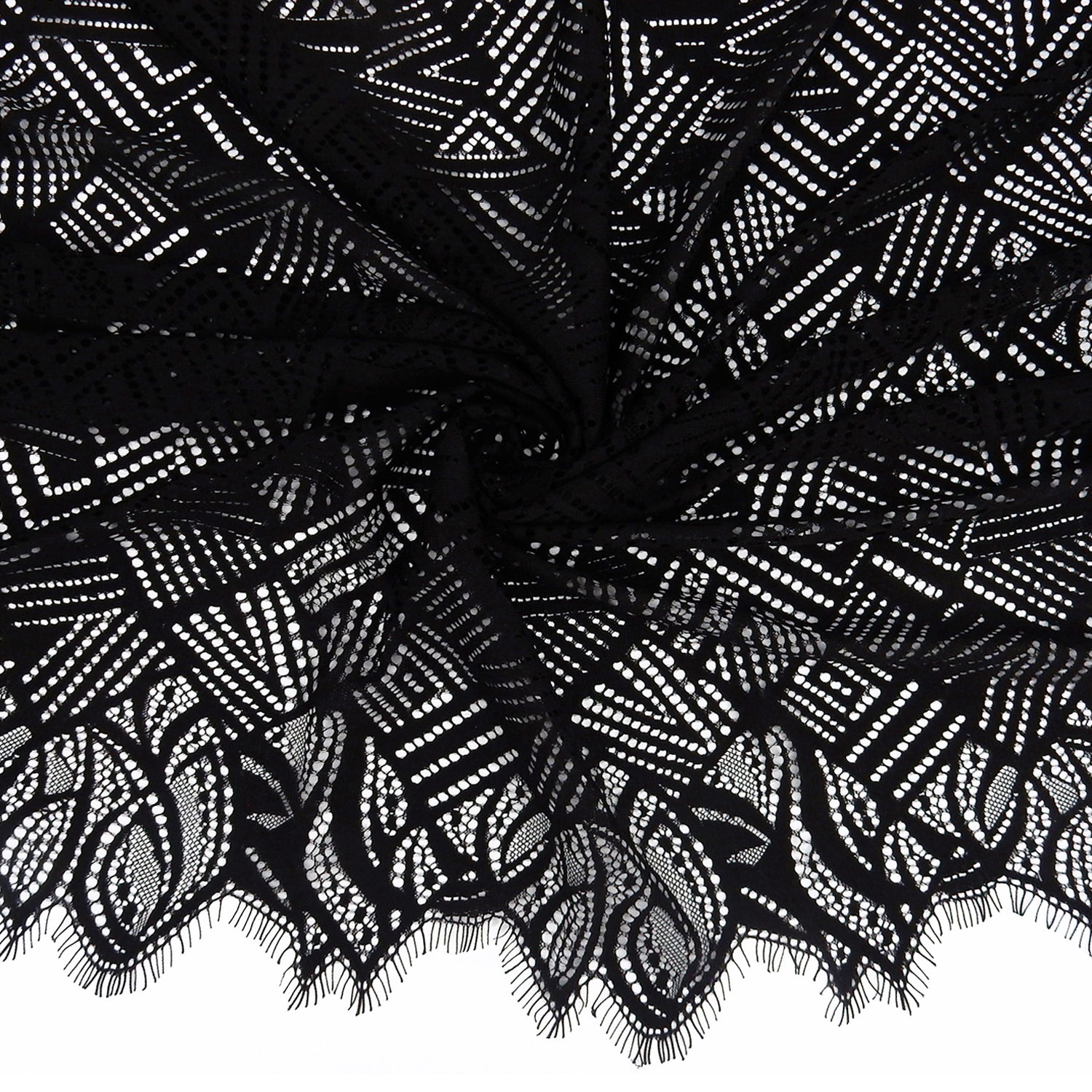 Double Scalloped Eyelash Border Klauber Lace Fabric 4028 Black