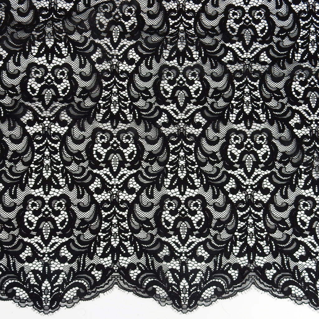 Double Sided Eyelash Scalloped Border Lace Fabric 4050 Black