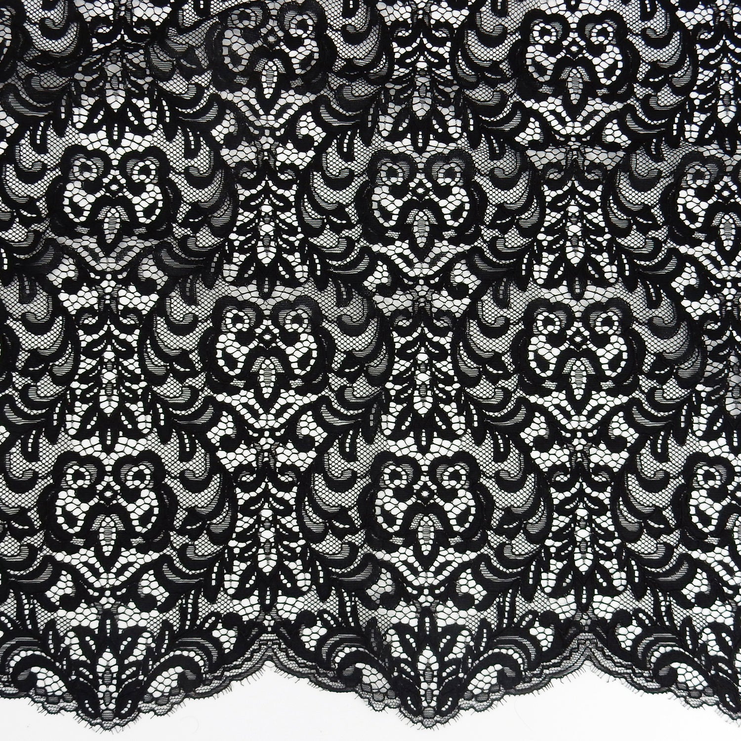 Double Sided Eyelash Scalloped Border Lace Fabric 4050 Black