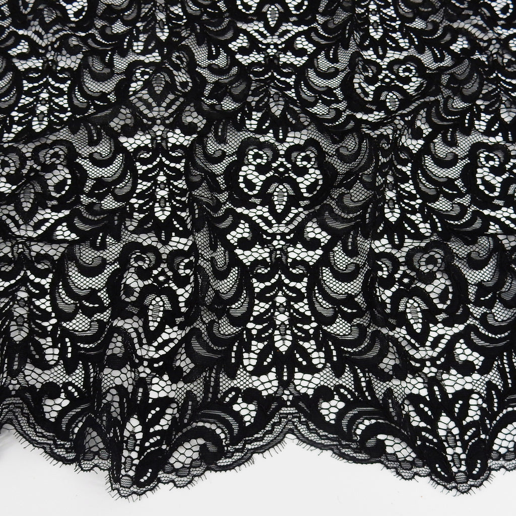 Double Sided Eyelash Scalloped Border Lace Fabric 4050 Black