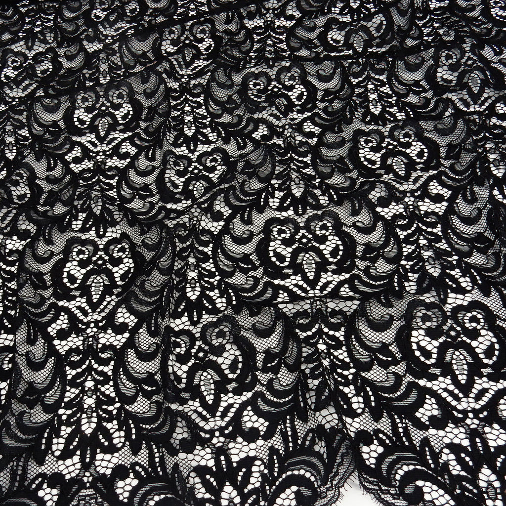 Double Sided Eyelash Scalloped Border Lace Fabric 4050 Black