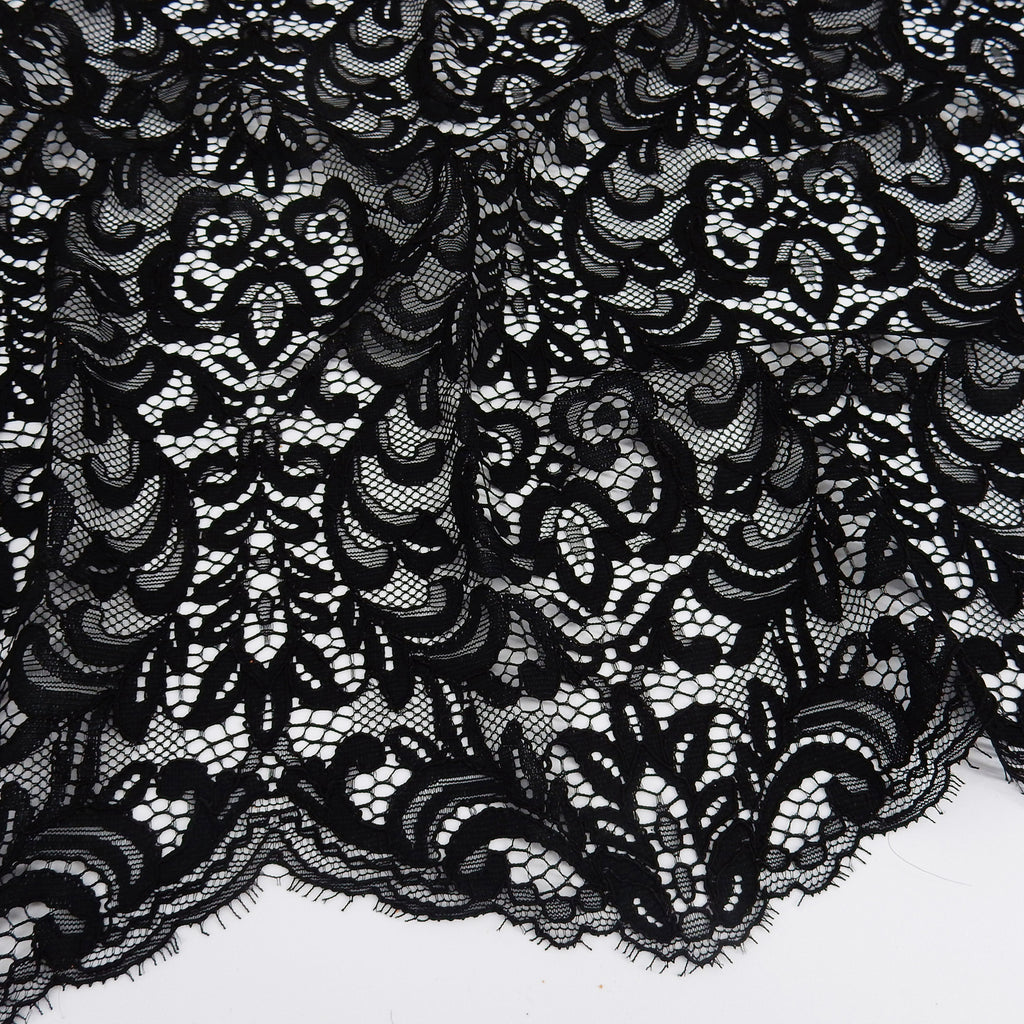 Double Sided Eyelash Scalloped Border Lace Fabric 4050 Black