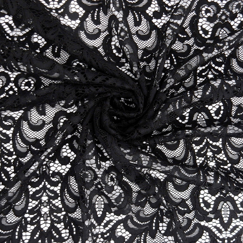 Double Sided Eyelash Scalloped Border Lace Fabric 4050 Black