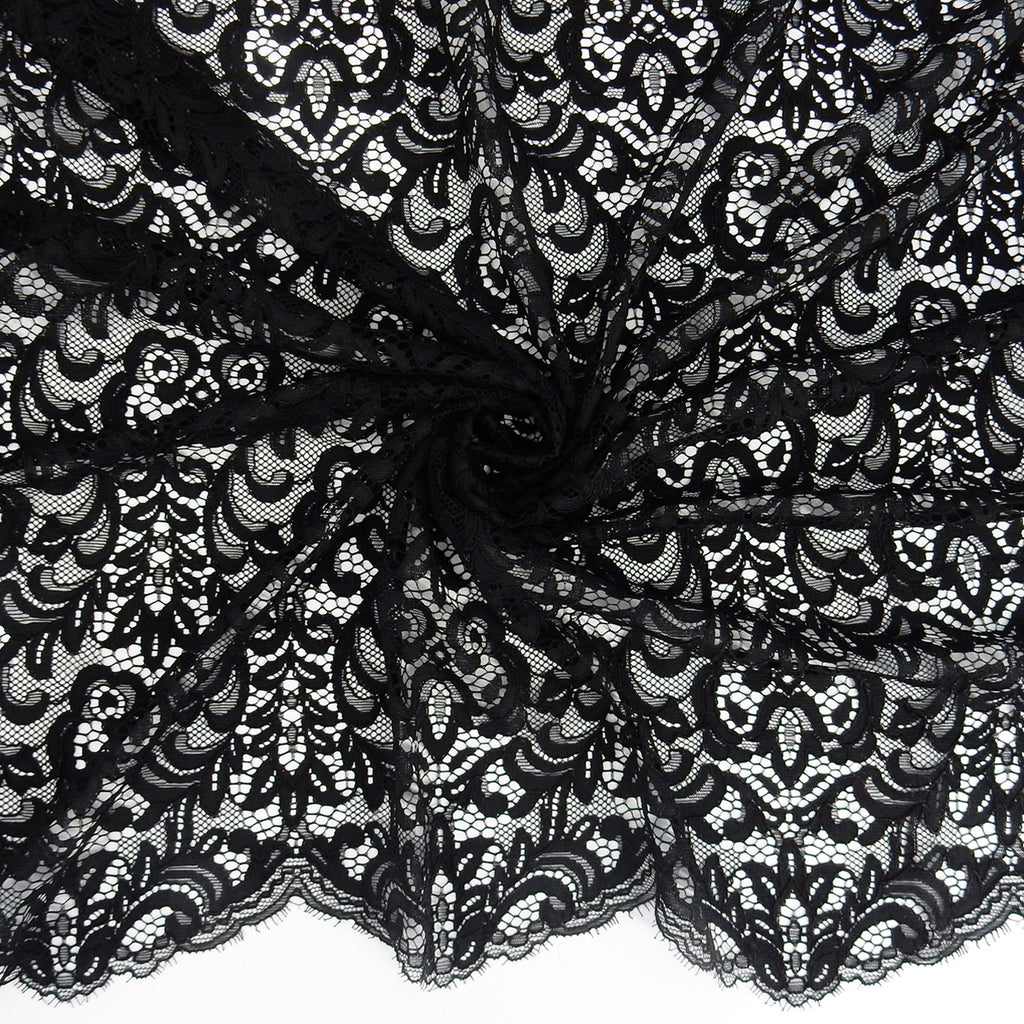 Double Sided Eyelash Scalloped Border Lace Fabric 4050 Black