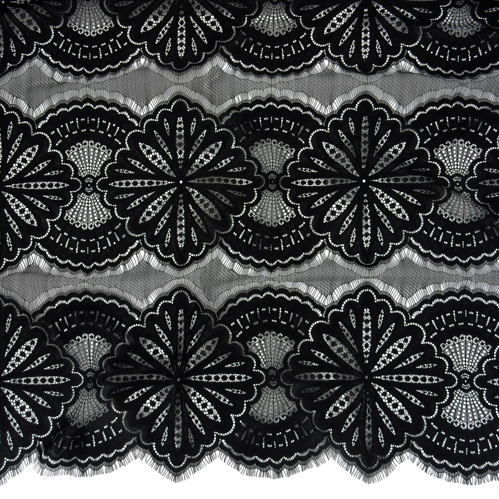 Double Sided Eyelash Scalloped Border Lace Fabric 4055 Black