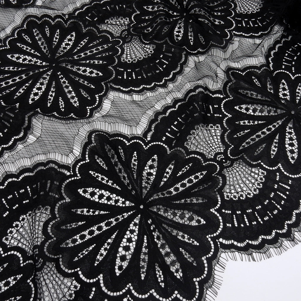 Double Sided Eyelash Scalloped Border Lace Fabric 4055 Black