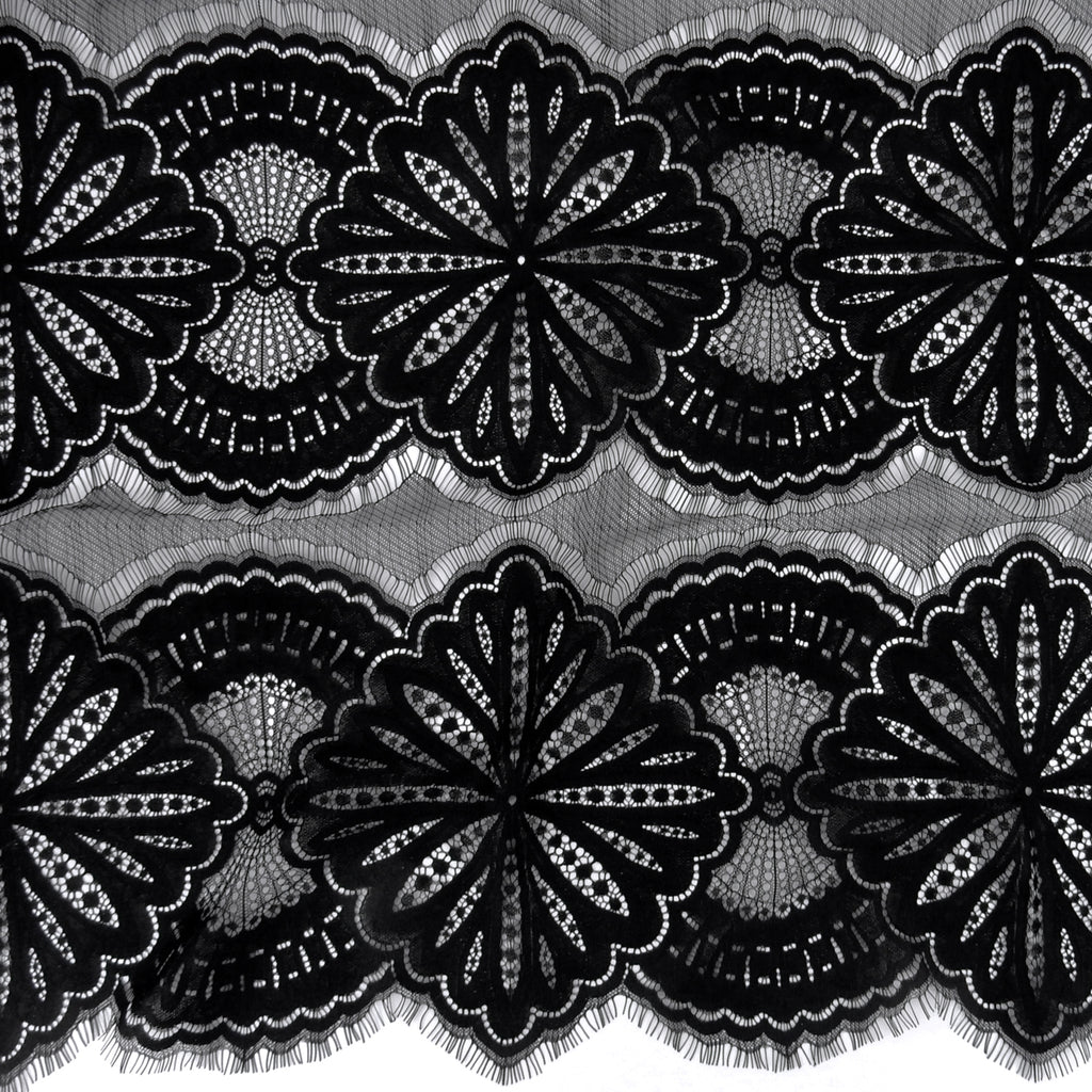 Double Sided Eyelash Scalloped Border Lace Fabric 4055 Black