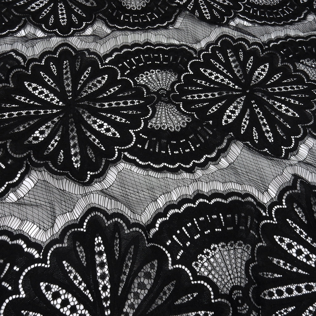 Double Sided Eyelash Scalloped Border Lace Fabric 4055 Black