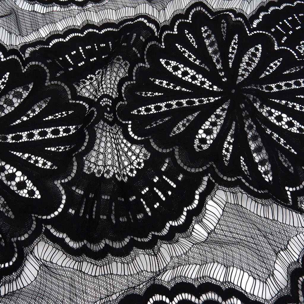 Double Sided Eyelash Scalloped Border Lace Fabric 4055 Black