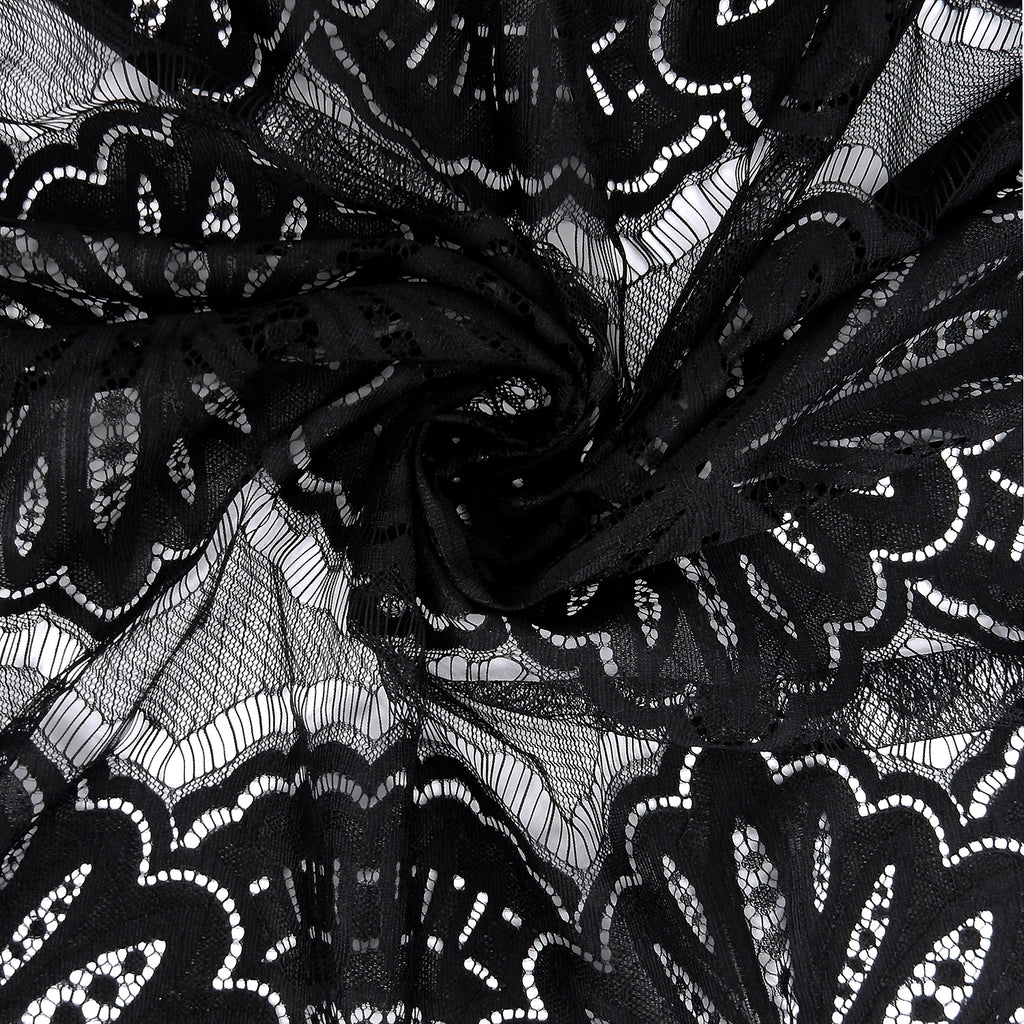 Double Sided Eyelash Scalloped Border Lace Fabric 4055 Black