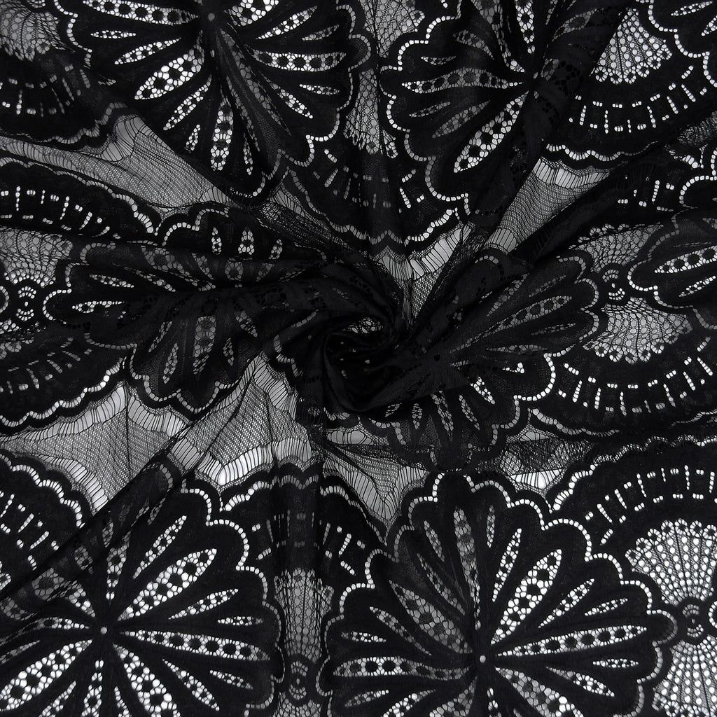 Double Sided Eyelash Scalloped Border Lace Fabric 4055 Black