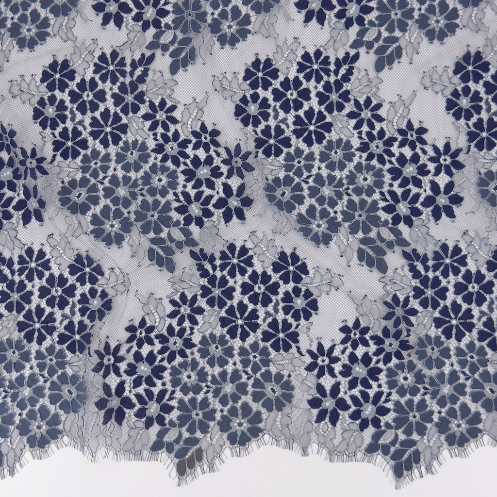 Double Sided Eyelash Scalloped Border Lace Fabric 4058 Denim