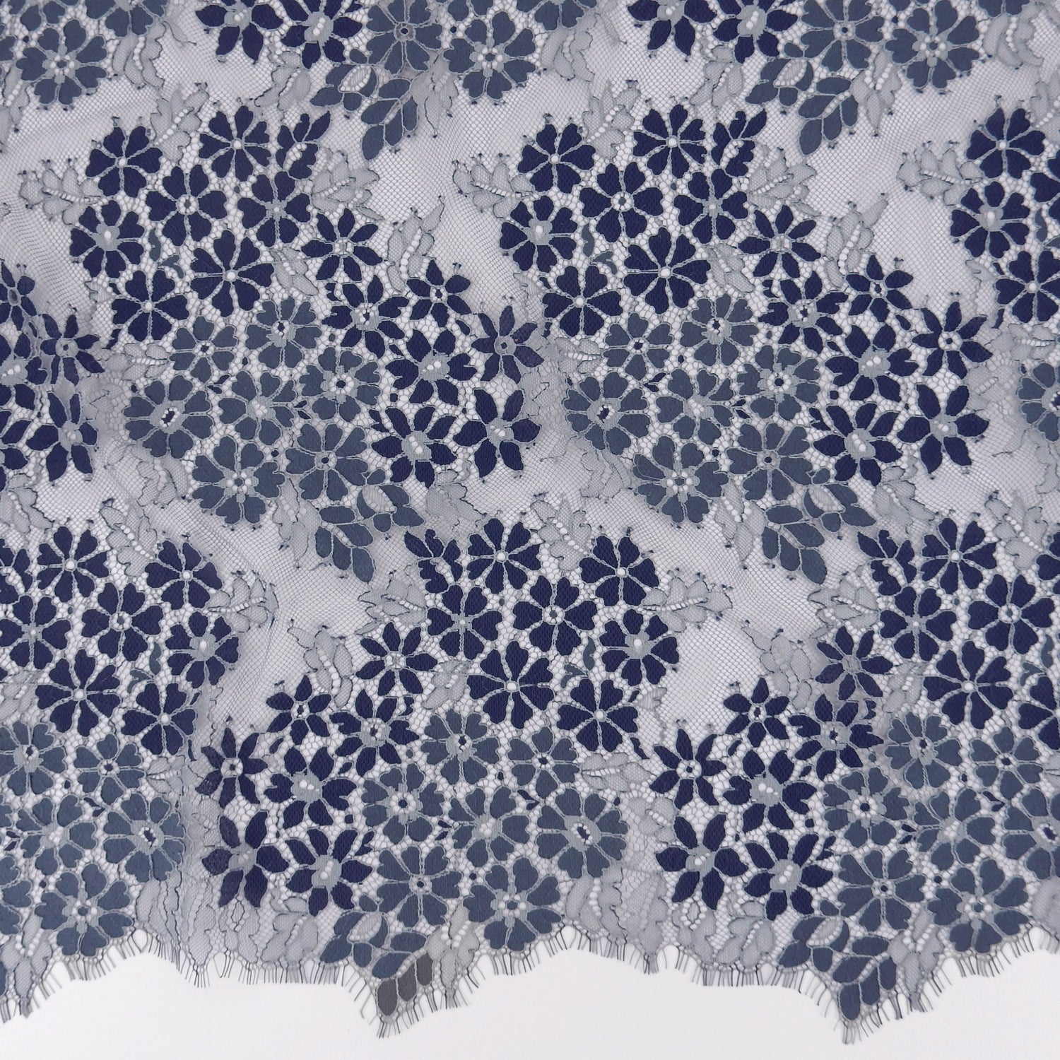 Double Sided Eyelash Scalloped Border Lace Fabric 4058 Denim