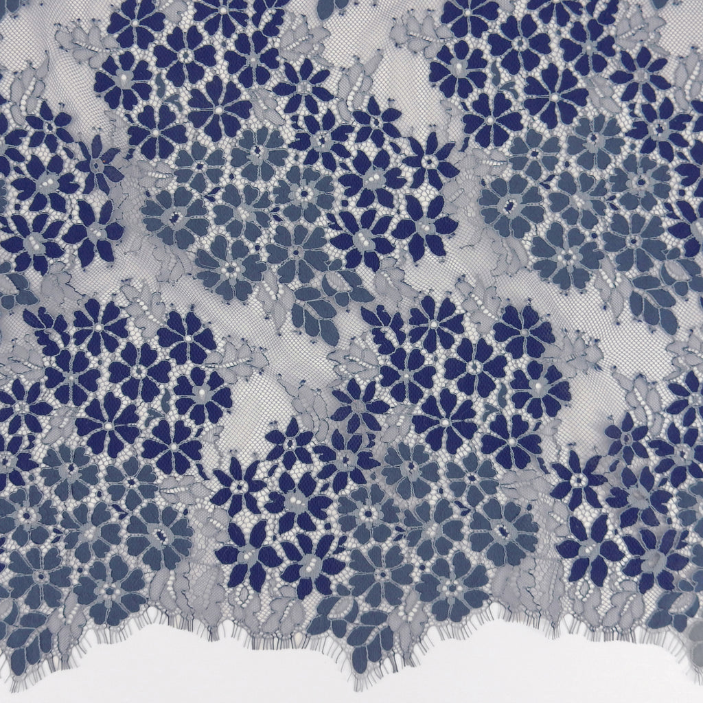 Double Sided Eyelash Scalloped Border Lace Fabric 4058 Denim