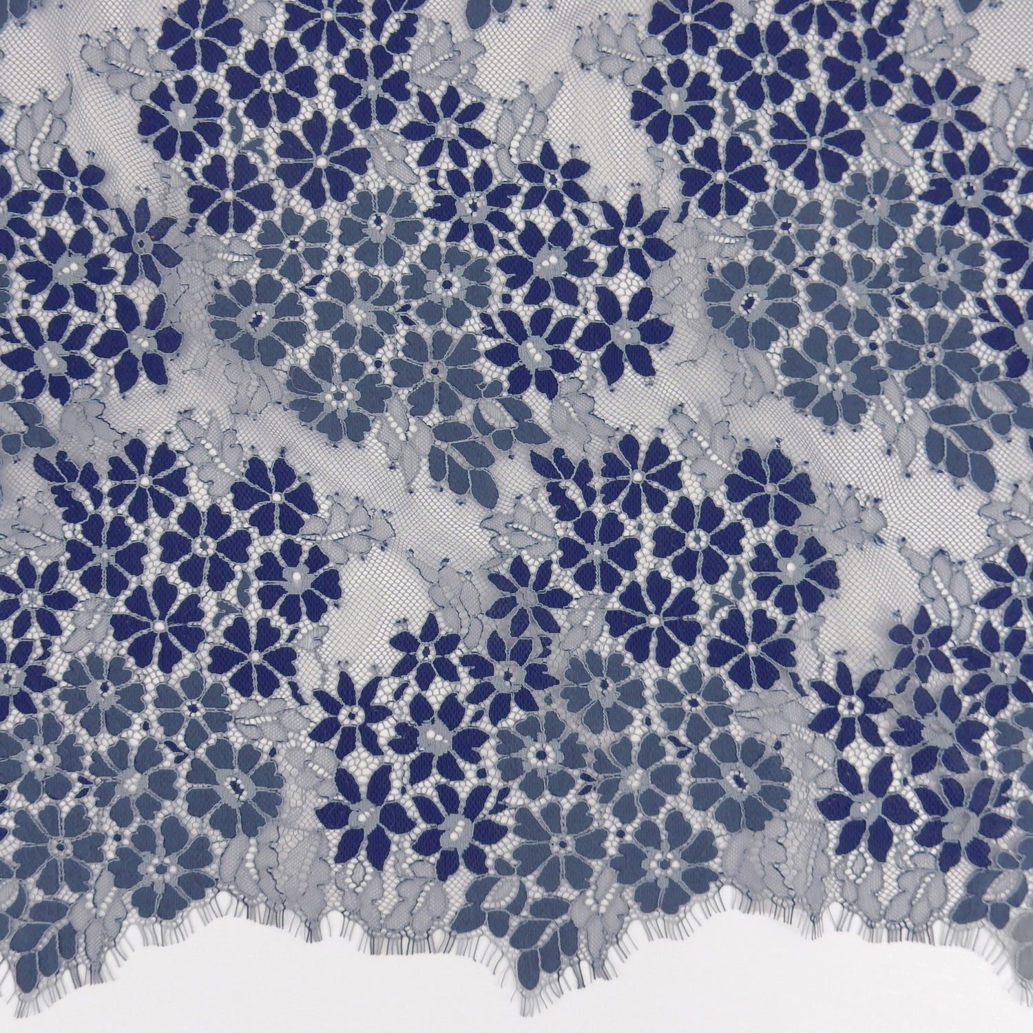 Double Sided Eyelash Scalloped Border Lace Fabric 4058 Denim