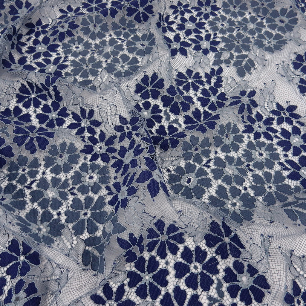Double Sided Eyelash Scalloped Border Lace Fabric 4058 Denim