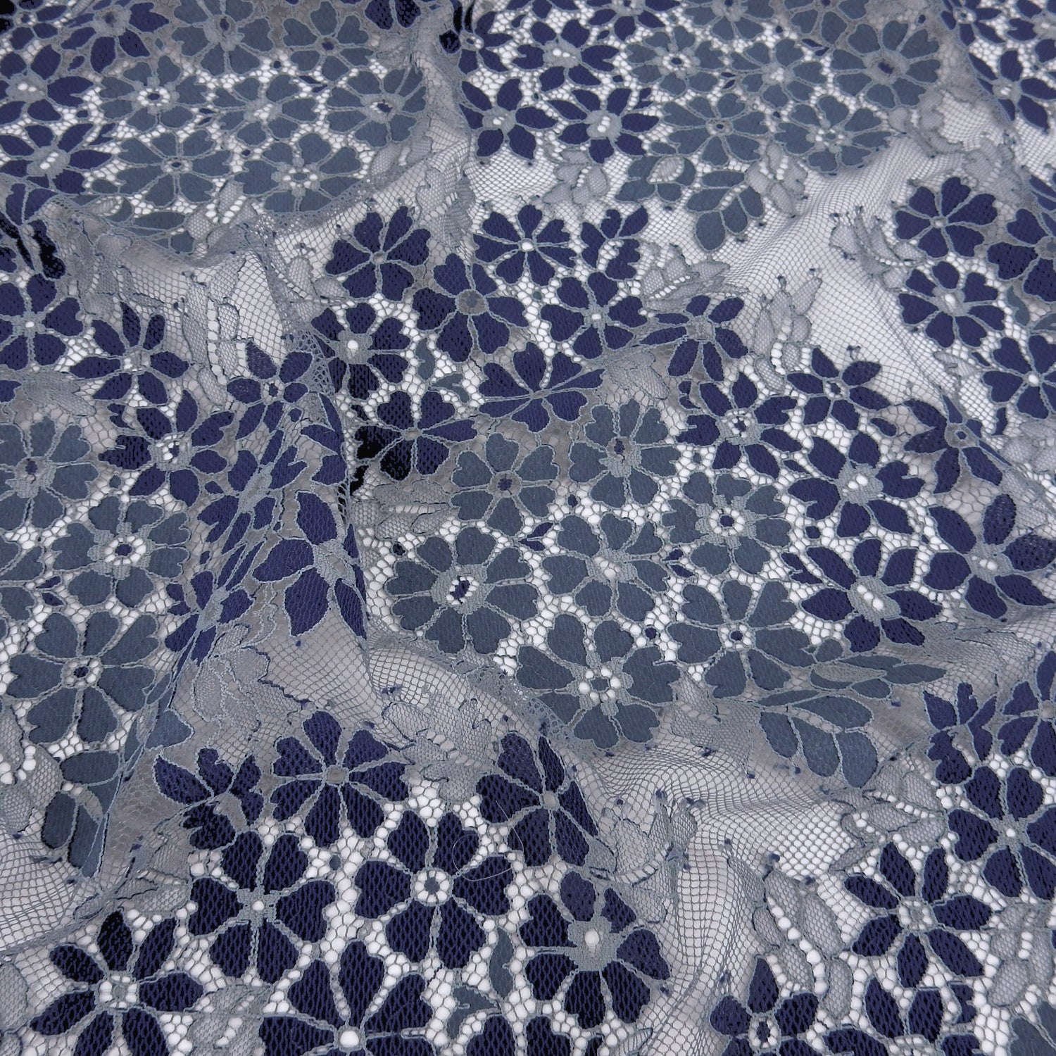 Double Sided Eyelash Scalloped Border Lace Fabric 4058 Denim