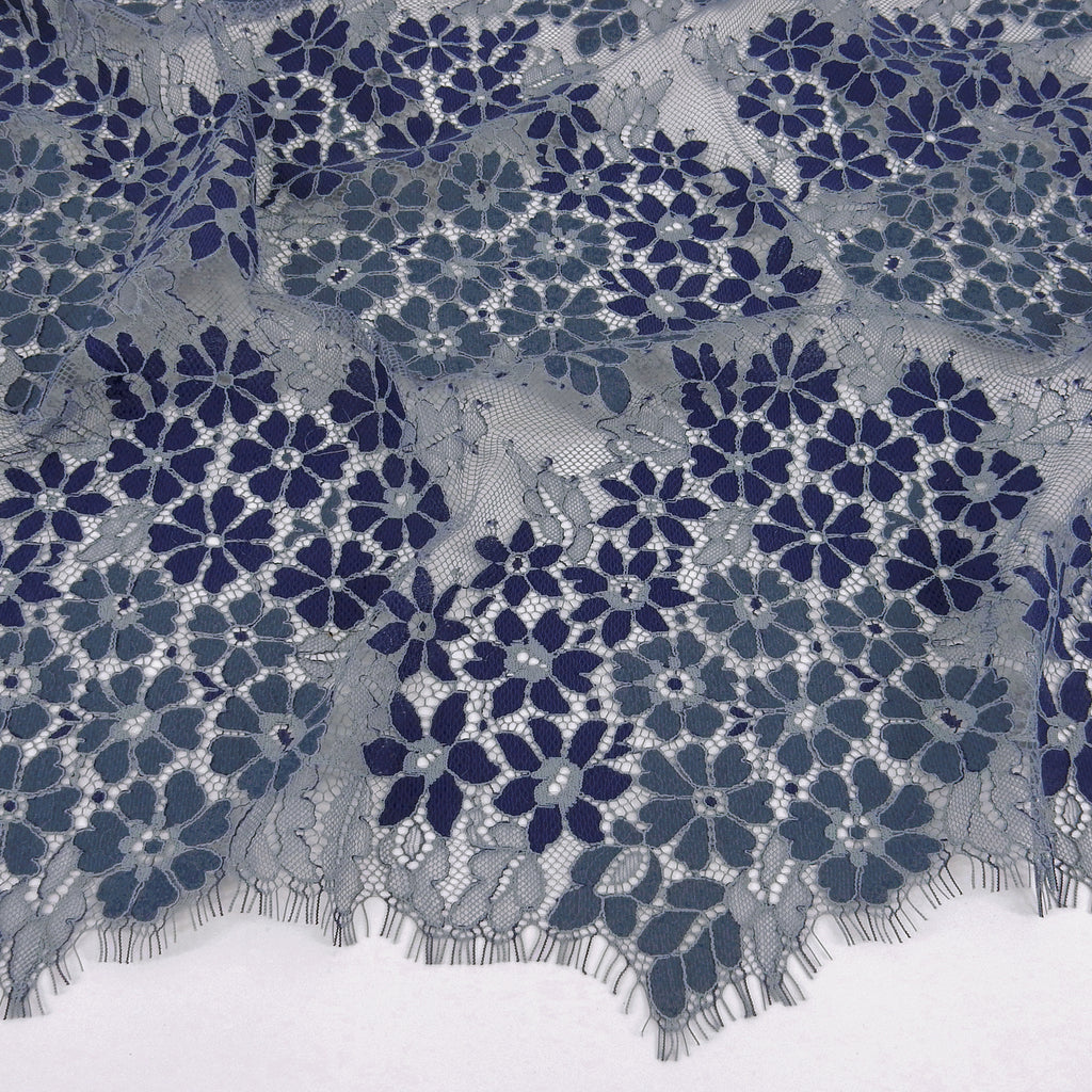 Double Sided Eyelash Scalloped Border Lace Fabric 4058 Denim