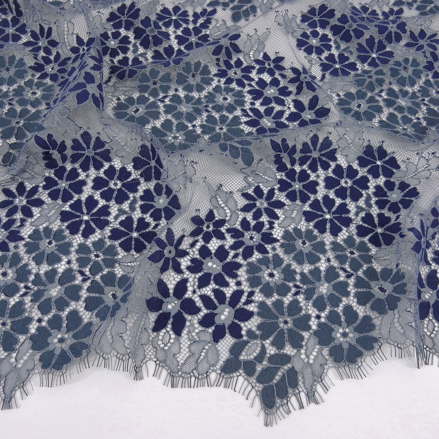 Double Sided Eyelash Scalloped Border Lace Fabric 4058 Denim