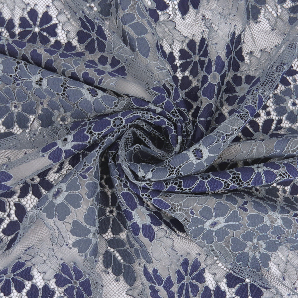 Double Sided Eyelash Scalloped Border Lace Fabric 4058 Denim