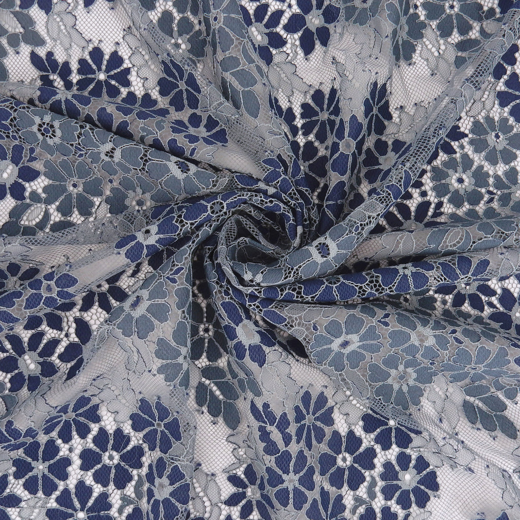 Double Sided Eyelash Scalloped Border Lace Fabric 4058 Denim