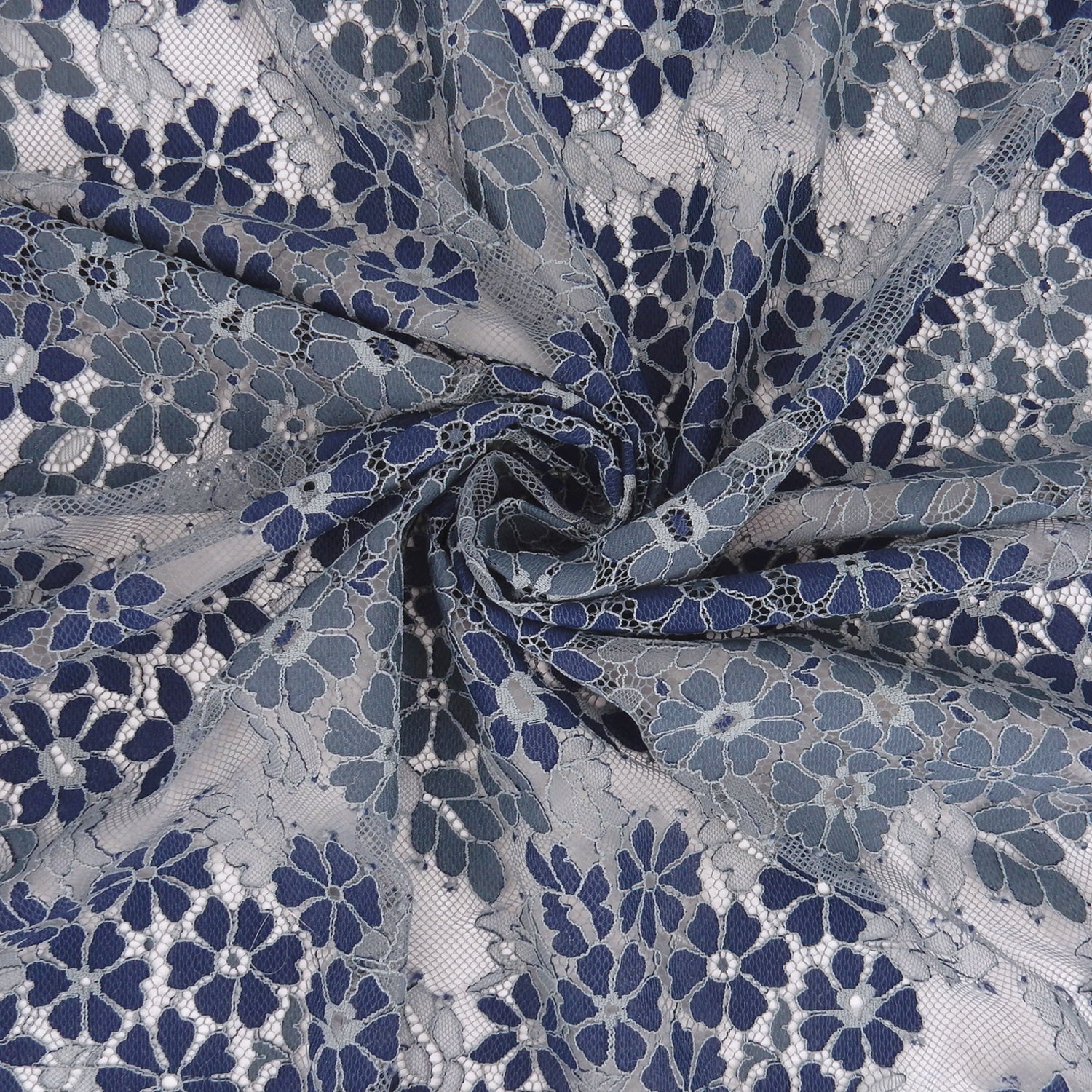 Double Sided Eyelash Scalloped Border Lace Fabric 4058 Denim