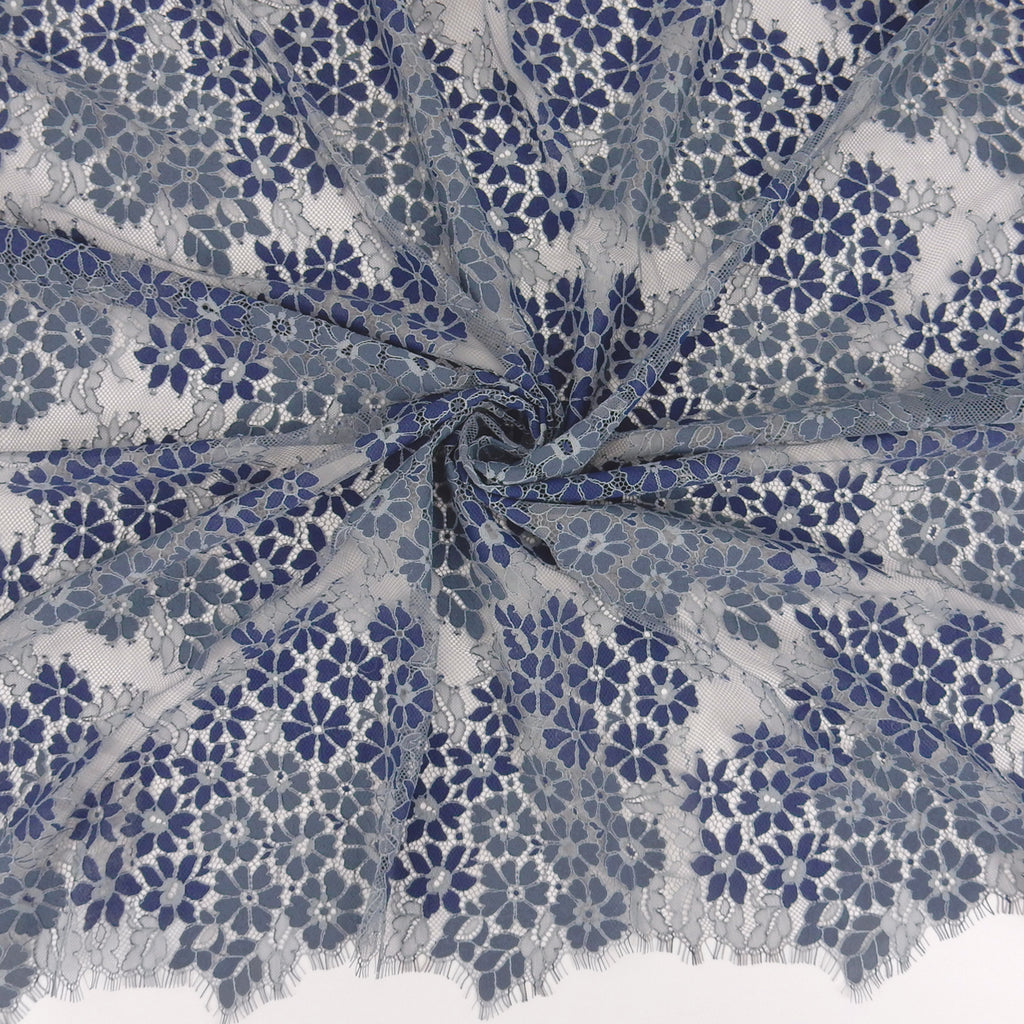 Double Sided Eyelash Scalloped Border Lace Fabric 4058 Denim