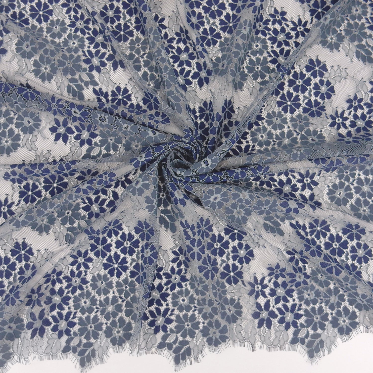Double Sided Eyelash Scalloped Border Lace Fabric 4058 Denim
