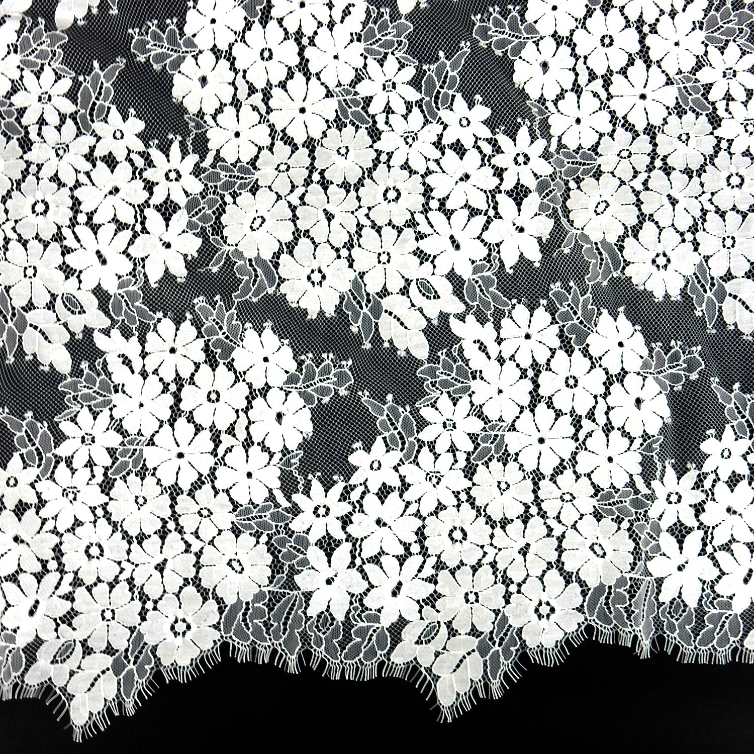 Double Sided Eyelash Scalloped Border Lace Fabric 4058 Ivory