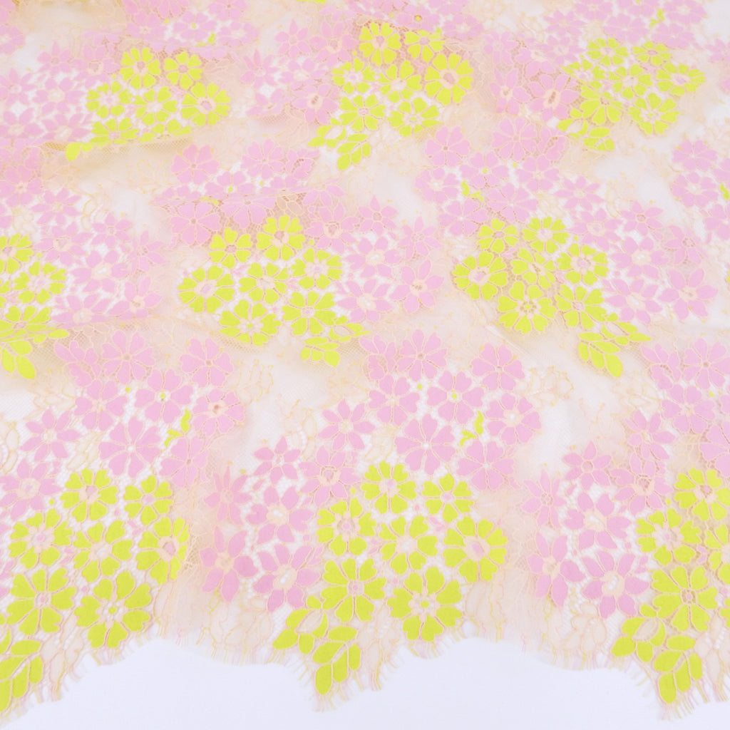 Double Sided Eyelash Scalloped Border Lace Fabric 4058 Pink/Yellow