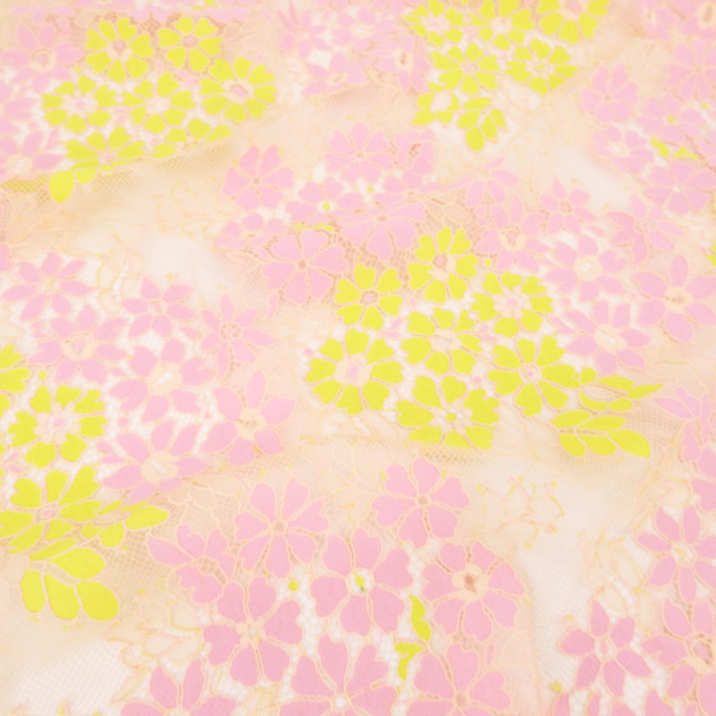 Double Sided Eyelash Scalloped Border Lace Fabric 4058 Pink/Yellow