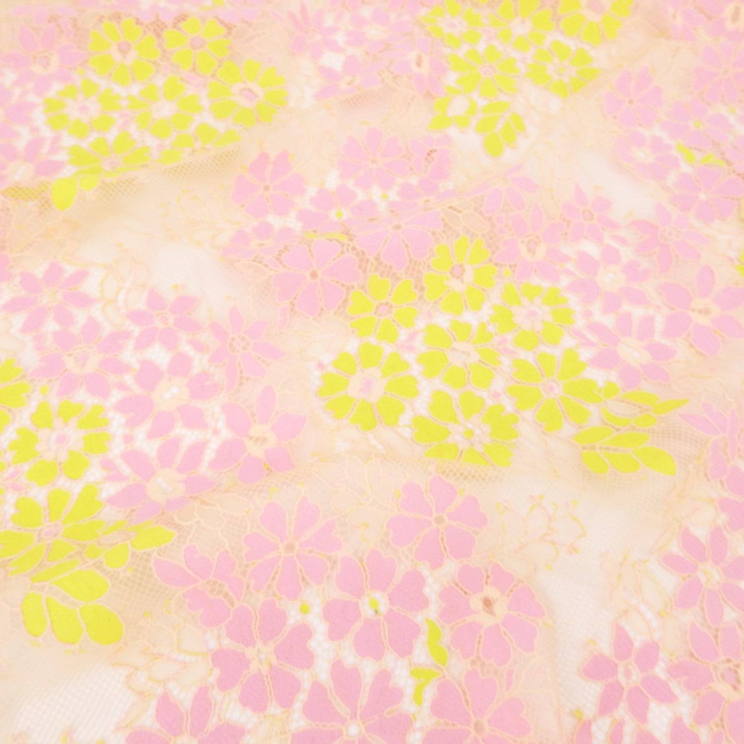 Double Sided Eyelash Scalloped Border Lace Fabric 4058 Pink/Yellow