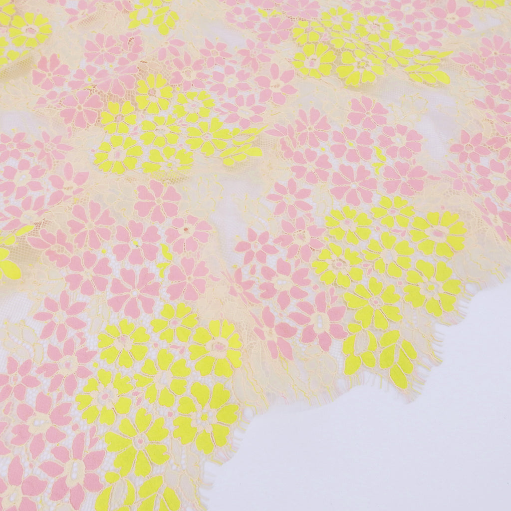 Double Sided Eyelash Scalloped Border Lace Fabric 4058 Pink/Yellow