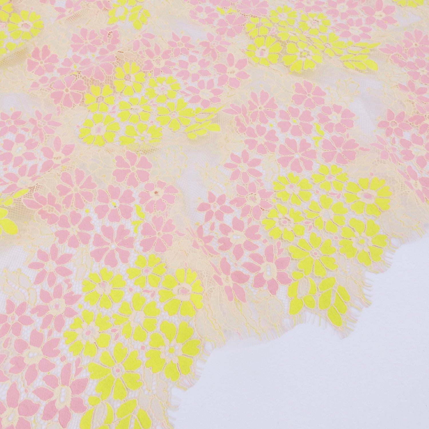 Double Sided Eyelash Scalloped Border Lace Fabric 4058 Pink/Yellow