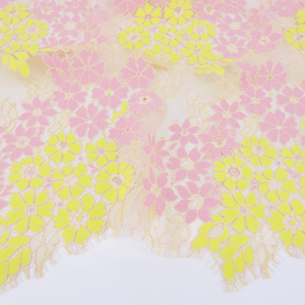 Double Sided Eyelash Scalloped Border Lace Fabric 4058 Pink/Yellow