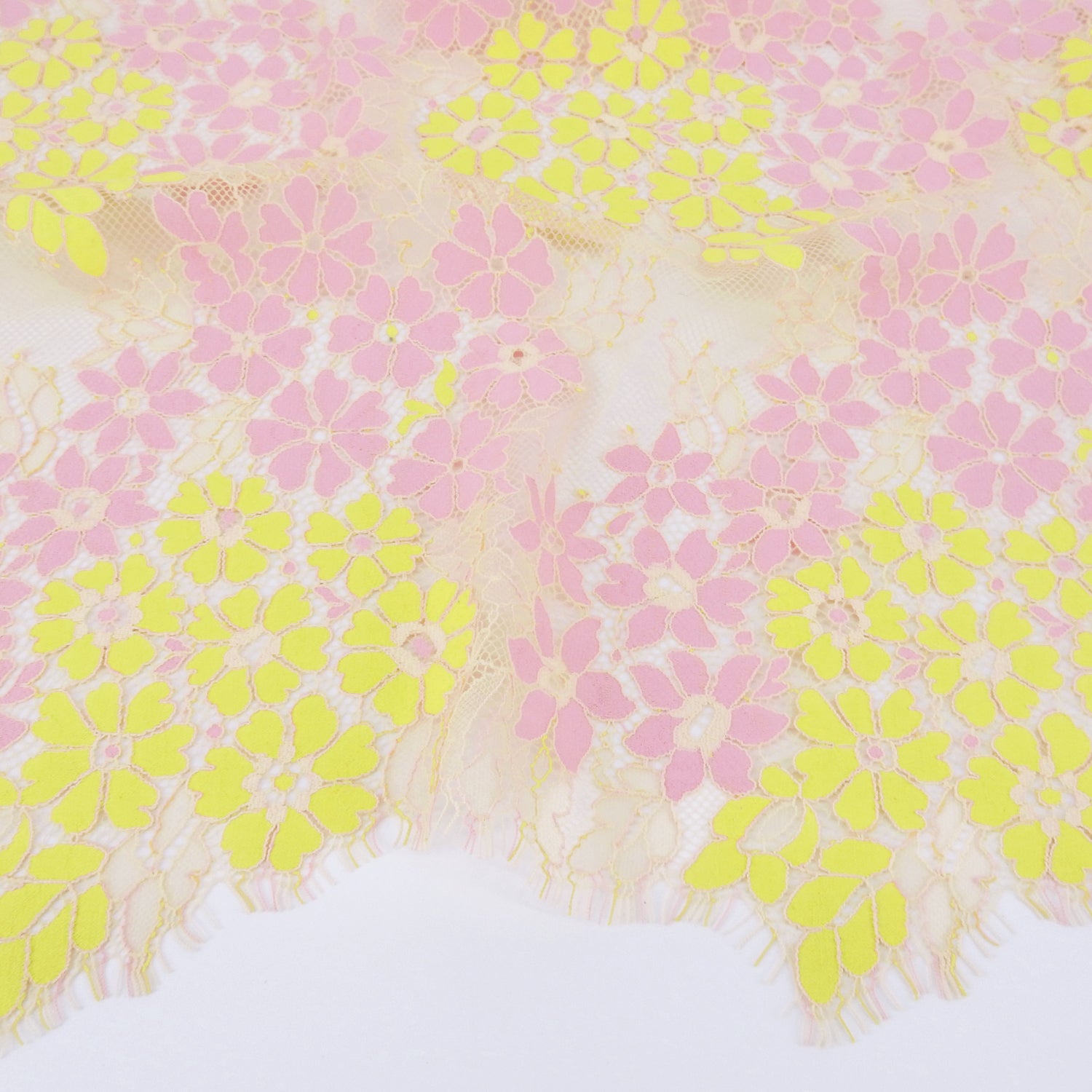 Double Sided Eyelash Scalloped Border Lace Fabric 4058 Pink/Yellow