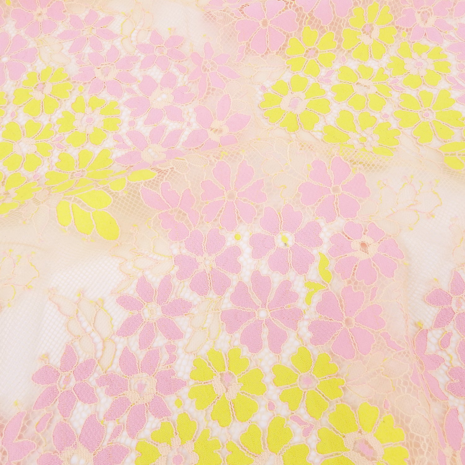Double Sided Eyelash Scalloped Border Lace Fabric 4058 Pink/Yellow