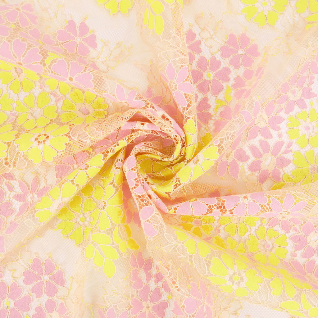 Double Sided Eyelash Scalloped Border Lace Fabric 4058 Pink/Yellow