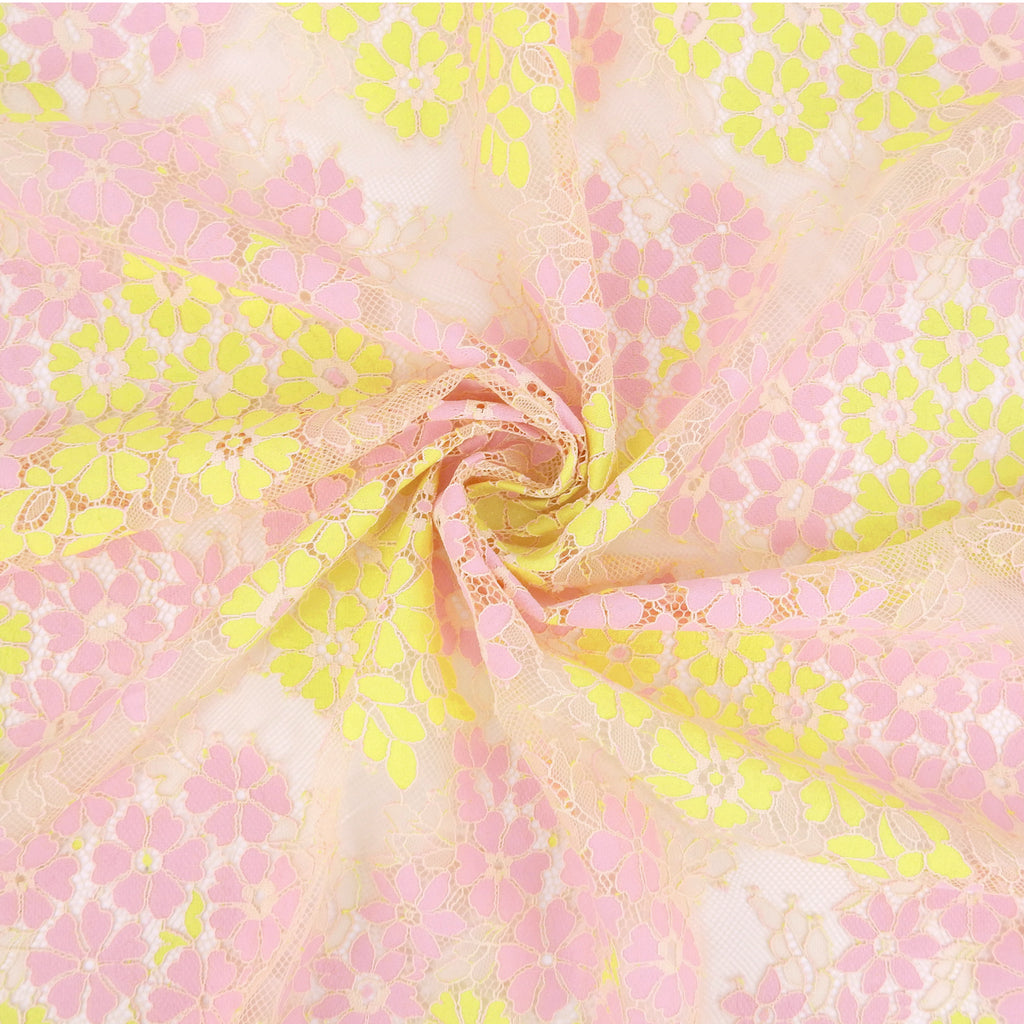Double Sided Eyelash Scalloped Border Lace Fabric 4058 Pink/Yellow
