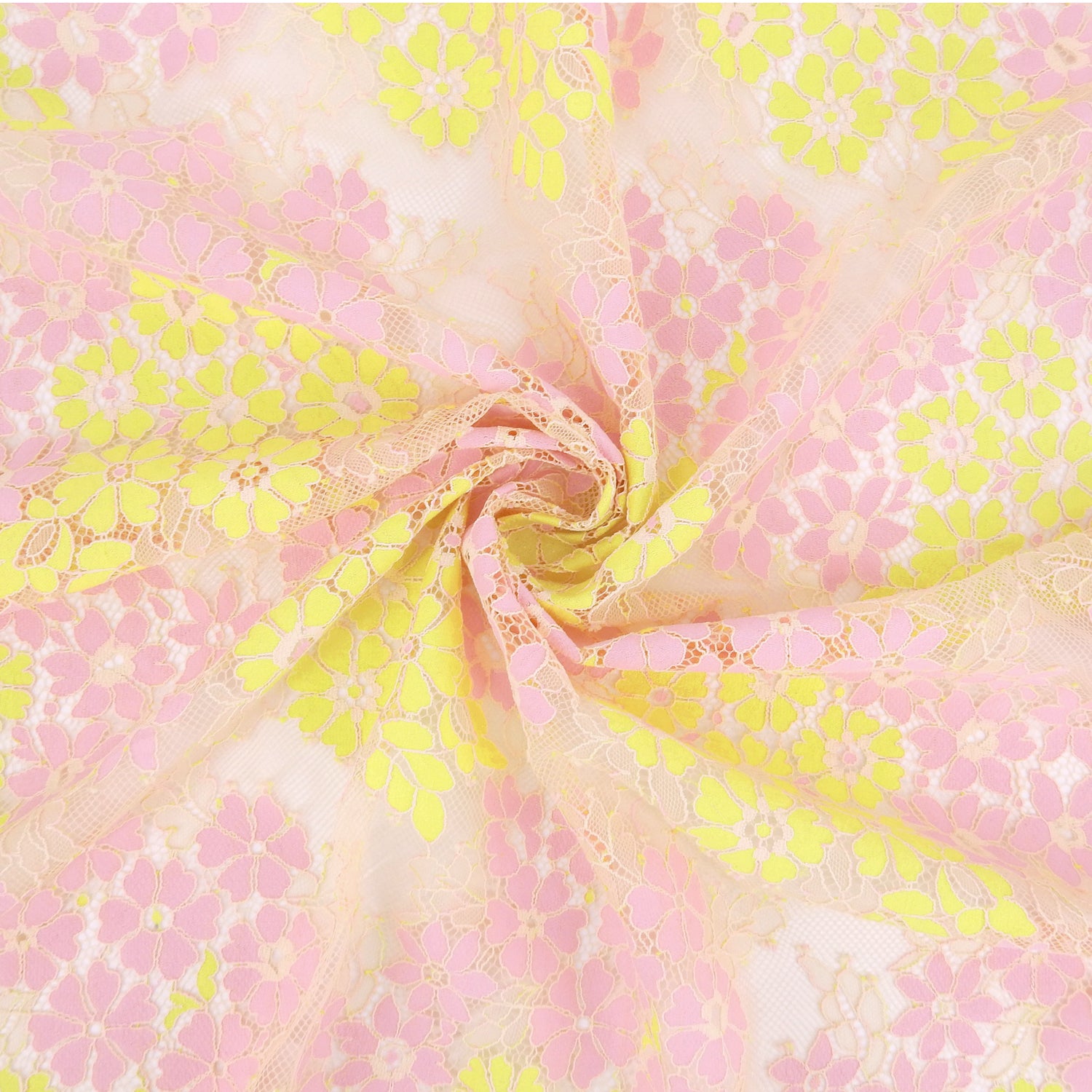Double Sided Eyelash Scalloped Border Lace Fabric 4058 Pink/Yellow
