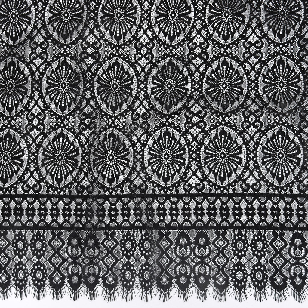 Double Sided Eyelash Scalloped Border Lace Fabric 4062 Black