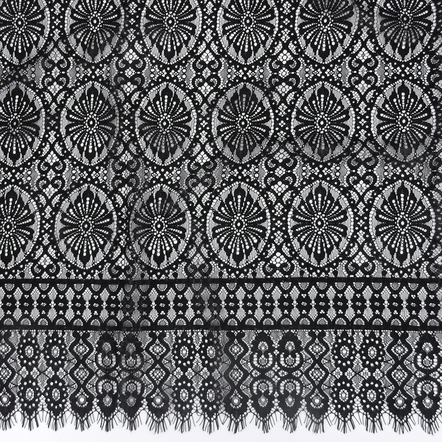 Double Sided Eyelash Scalloped Border Klauber Lace Fabric 4062 Black