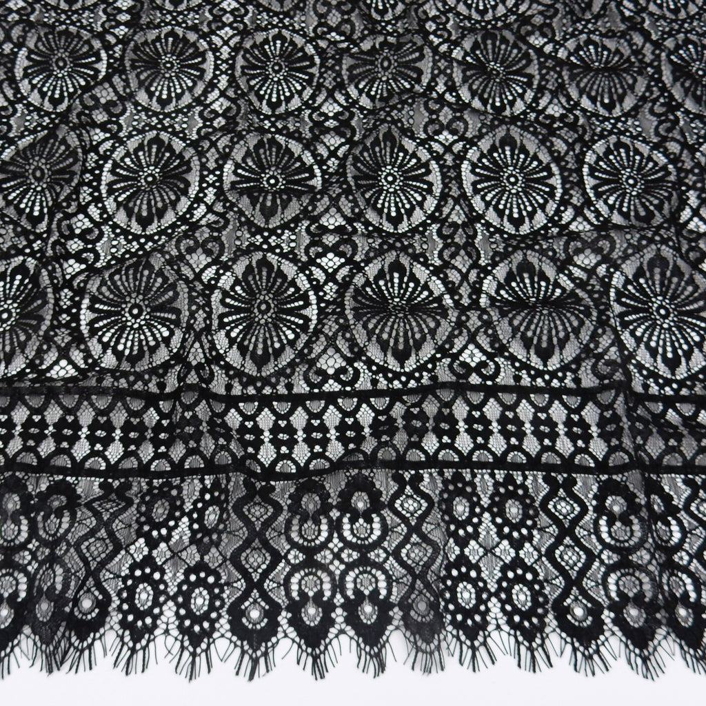 Double Sided Eyelash Scalloped Border Lace Fabric 4062 Black